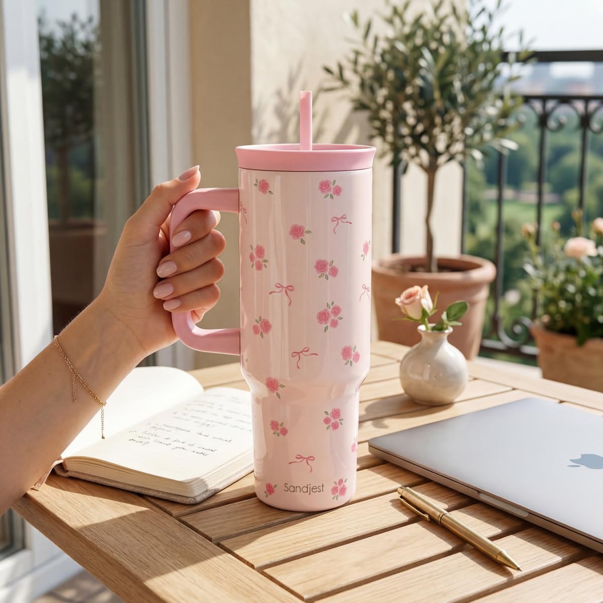Lemon Stainless Steel Locking Lid Silicone Straw Tumbler with Handle 40oz, Insulated Stainless Steel Travel Cup for Women Girls Friends, Gift Idea for Birthday Summer Vacation