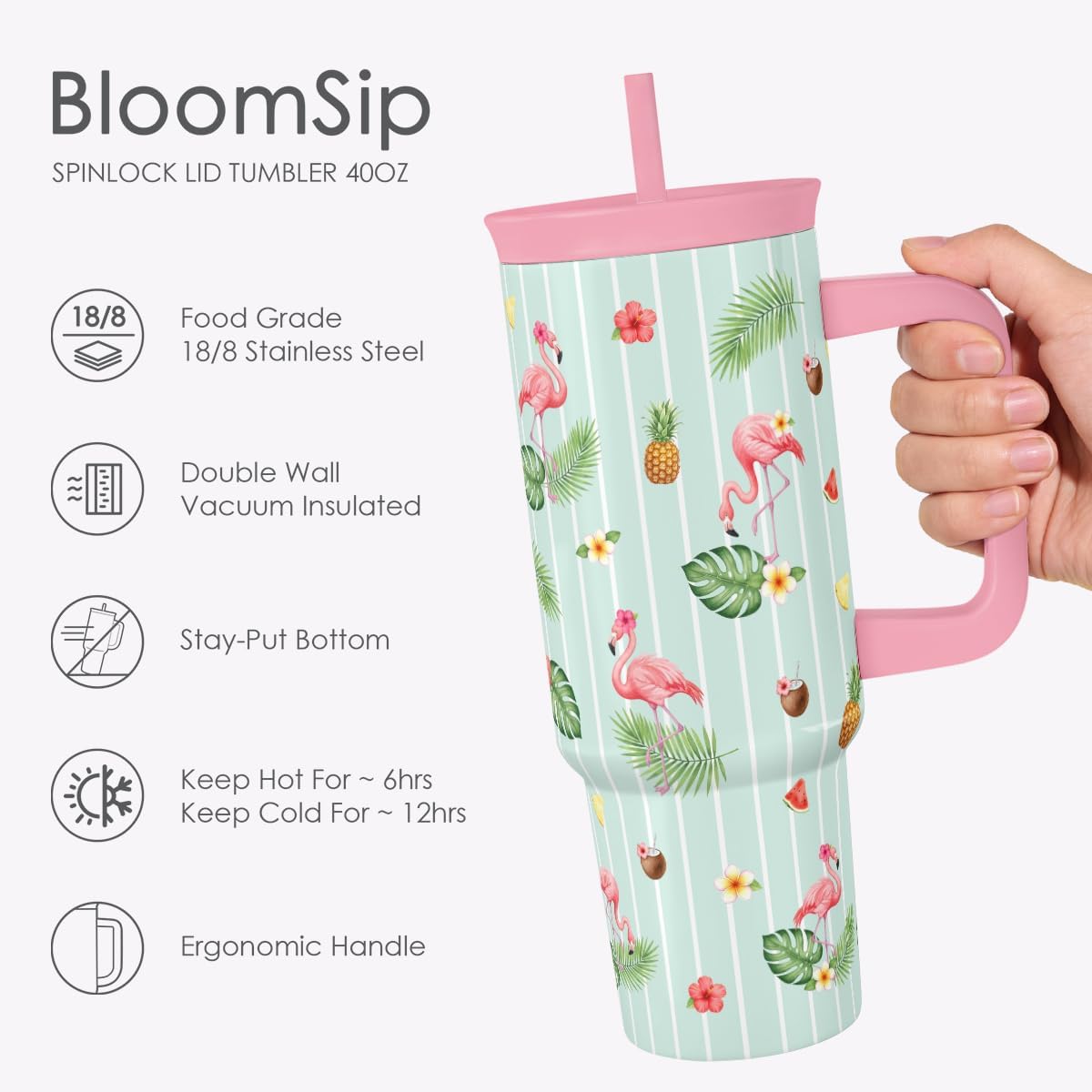 Lemon Stainless Steel Locking Lid Silicone Straw Tumbler with Handle 40oz, Insulated Stainless Steel Travel Cup for Women Girls Friends, Gift Idea for Birthday Summer Vacation