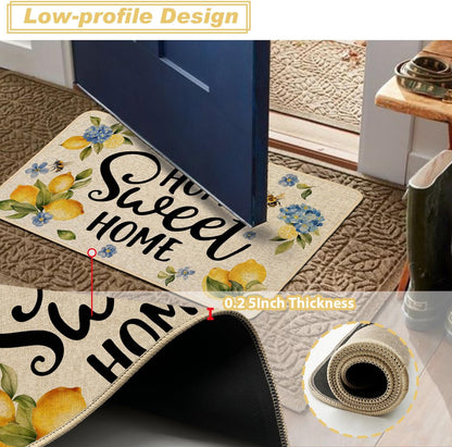 Lemon Kitchen Rugs Set of 2, Hydrangea Floral Flowers Kitchen Mats for Spring Summer Floor Hallway Laundry Sink Low-Profile Home Decoration 17x29 and 17x47 Inch