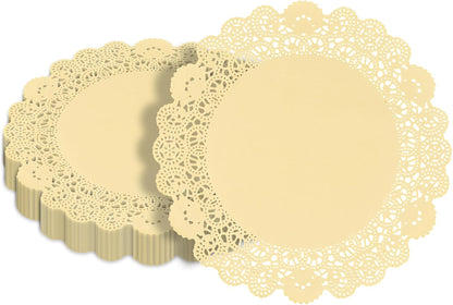 Pastry Tek 12 x 12 Inch Paper Lace Doilies, 100 Disposable Table Doilies - Elegant Lace Finish, Long Lasting, Yellow Paper Doily, for Pastries, Cupcakes, Desserts