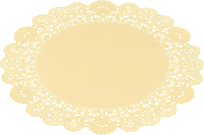 Pastry Tek 12 x 12 Inch Paper Lace Doilies, 100 Disposable Table Doilies - Elegant Lace Finish, Long Lasting, Yellow Paper Doily, for Pastries, Cupcakes, Desserts
