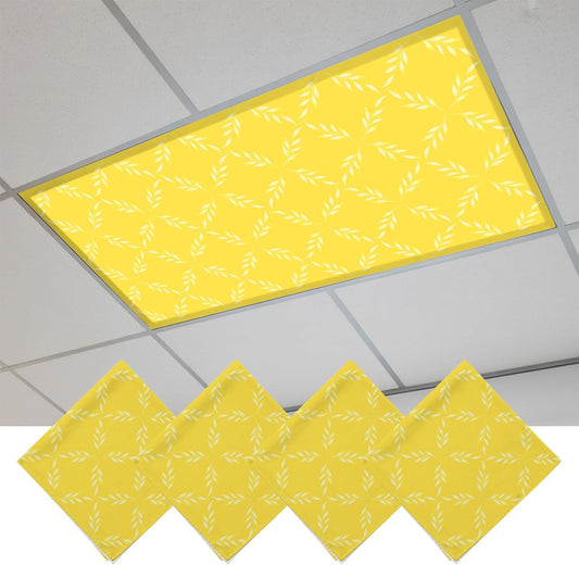4 Pack White Diamond Lattice Fluorescent Light Covers Yellow Retro Plaid Texture 4 x 2 Feet Light Covers for Ceiling Lights Classroom, Magnetic Light Filters for Office, Hospitals, Home