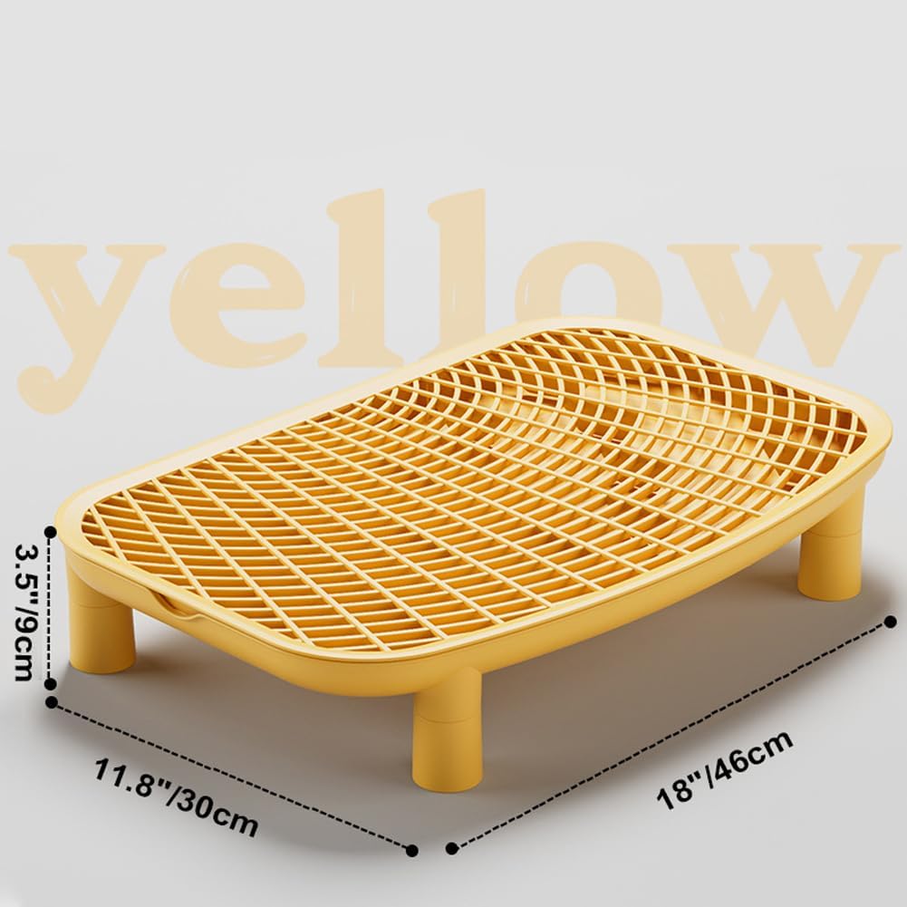 Cat Litter Step for Litters Box,18"x12" Adjustable Height Cat Litter Ramp Double Layer with Filter Function,Elevated Cats Litter Tray for Small Elder Cats Easy Cleaning (Yellow)