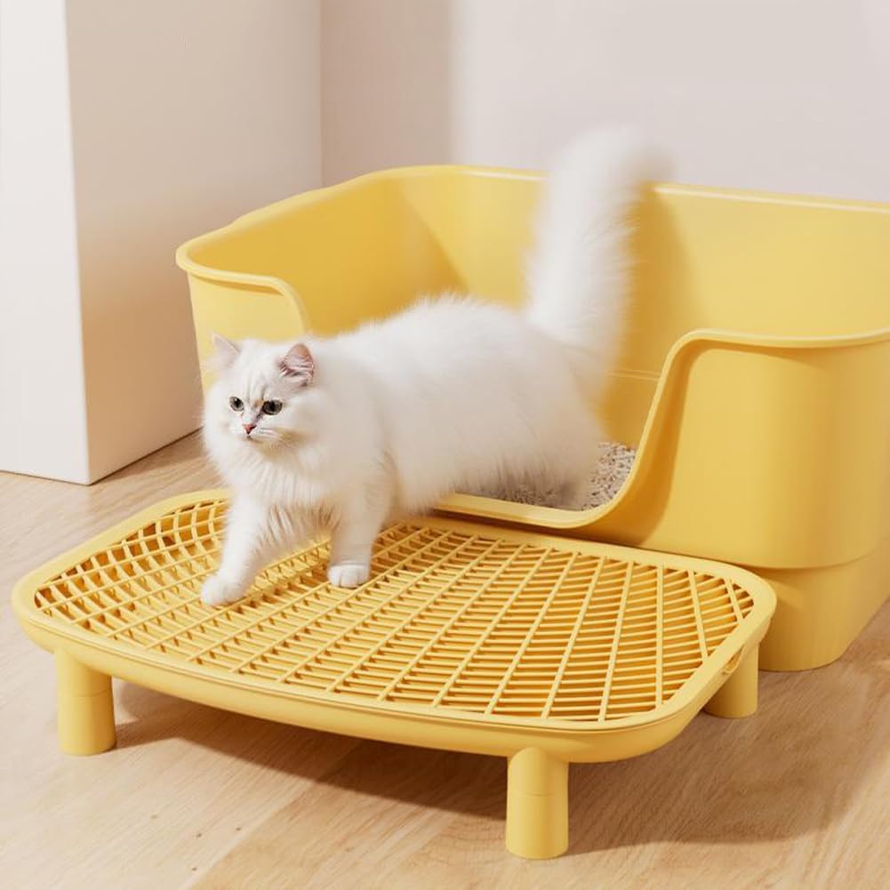 Cat Litter Step for Litters Box,18"x12" Adjustable Height Cat Litter Ramp Double Layer with Filter Function,Elevated Cats Litter Tray for Small Elder Cats Easy Cleaning (Yellow)