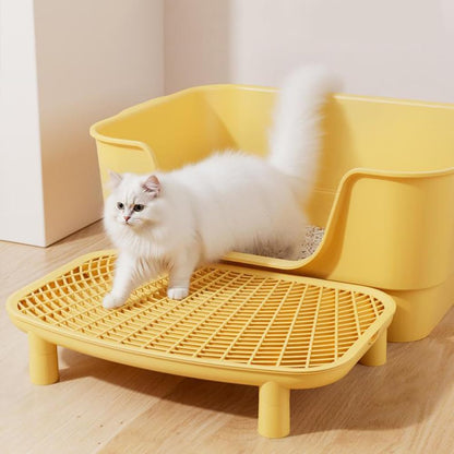 Cat Litter Step for Litters Box,18"x12" Adjustable Height Cat Litter Ramp Double Layer with Filter Function,Elevated Cats Litter Tray for Small Elder Cats Easy Cleaning (Yellow)
