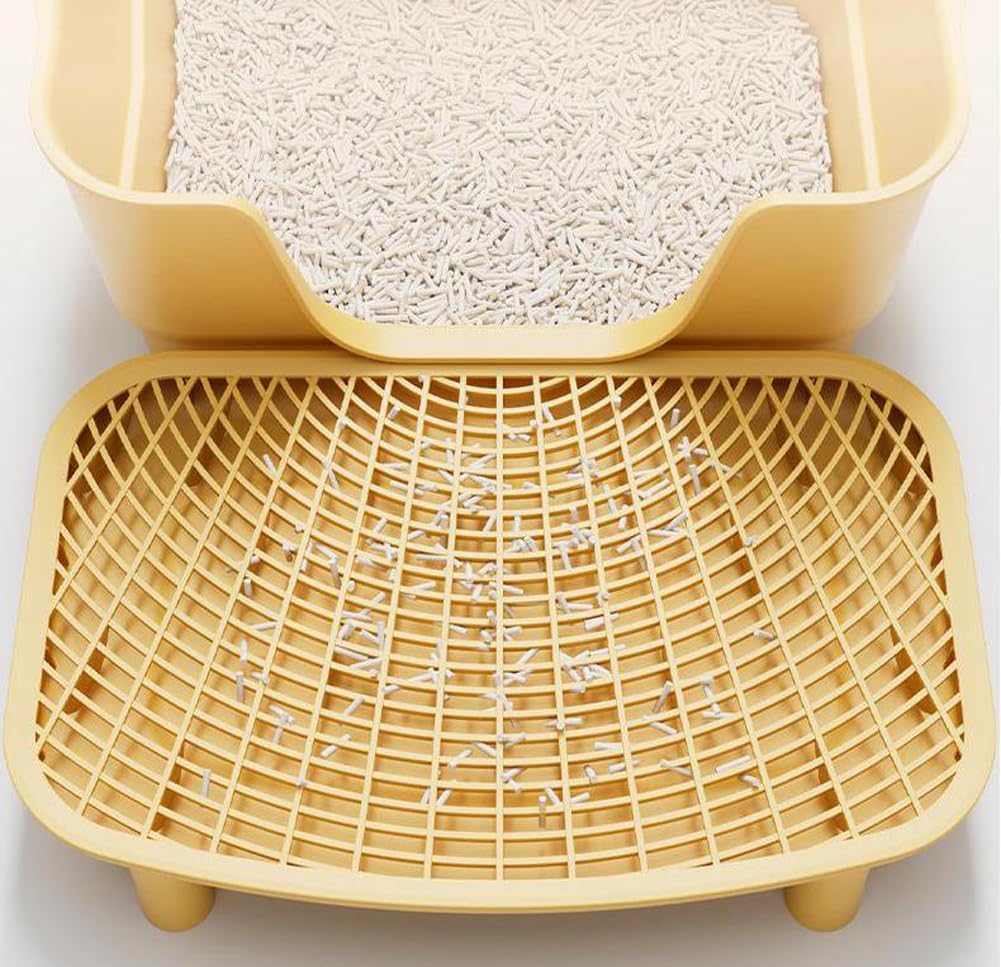 Cat Litter Step for Litters Box,18"x12" Adjustable Height Cat Litter Ramp Double Layer with Filter Function,Elevated Cats Litter Tray for Small Elder Cats Easy Cleaning (Yellow)