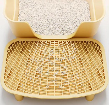 Cat Litter Step for Litters Box,18"x12" Adjustable Height Cat Litter Ramp Double Layer with Filter Function,Elevated Cats Litter Tray for Small Elder Cats Easy Cleaning (Yellow)