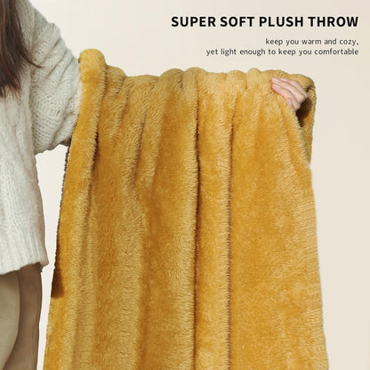 Plush Fleece Throw Blanket for Couch and Bed, Fluffy Fuzzy Cozy Soft Blankets All Season Use (50x60 Inches,Misted Yellow)