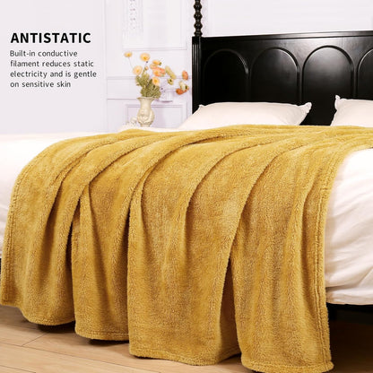 Plush Fleece Throw Blanket for Couch and Bed, Fluffy Fuzzy Cozy Soft Blankets All Season Use (50x60 Inches,Misted Yellow)