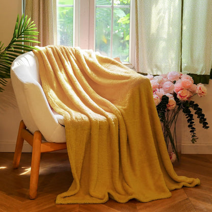 Plush Fleece Throw Blanket for Couch and Bed, Fluffy Fuzzy Cozy Soft Blankets All Season Use (50x60 Inches,Misted Yellow)