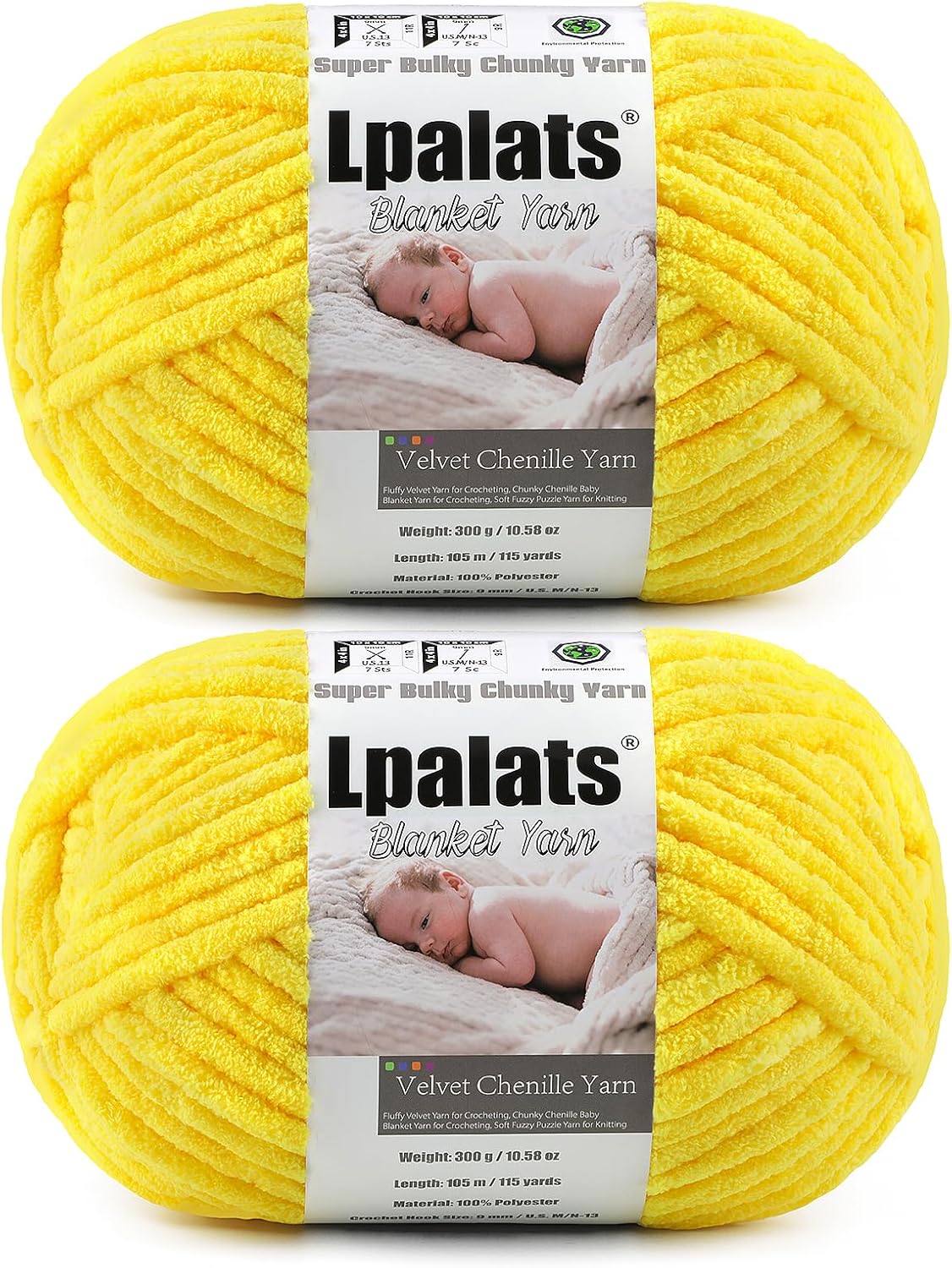 Baby Blanket Chenille Yarn for Crocheting, Yellow Super Bulky Chunky Yarn | 2 Pack 229.6 Yds, 21.16 Oz Plush Fluffy Velvet Yarn for Crochet, Soft Thick Yarn for Hand Knitting Cozy Blankets, Amigurumi