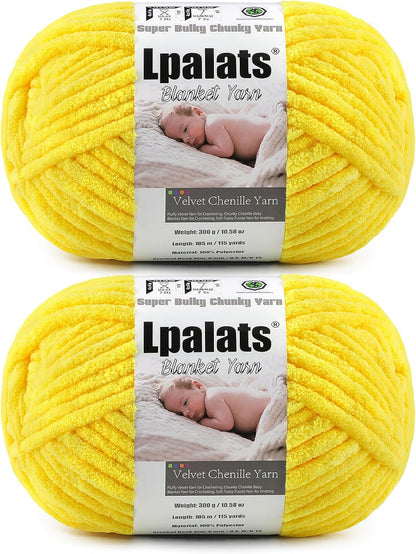 Baby Blanket Chenille Yarn for Crocheting, Yellow Super Bulky Chunky Yarn | 2 Pack 229.6 Yds, 21.16 Oz Plush Fluffy Velvet Yarn for Crochet, Soft Thick Yarn for Hand Knitting Cozy Blankets, Amigurumi