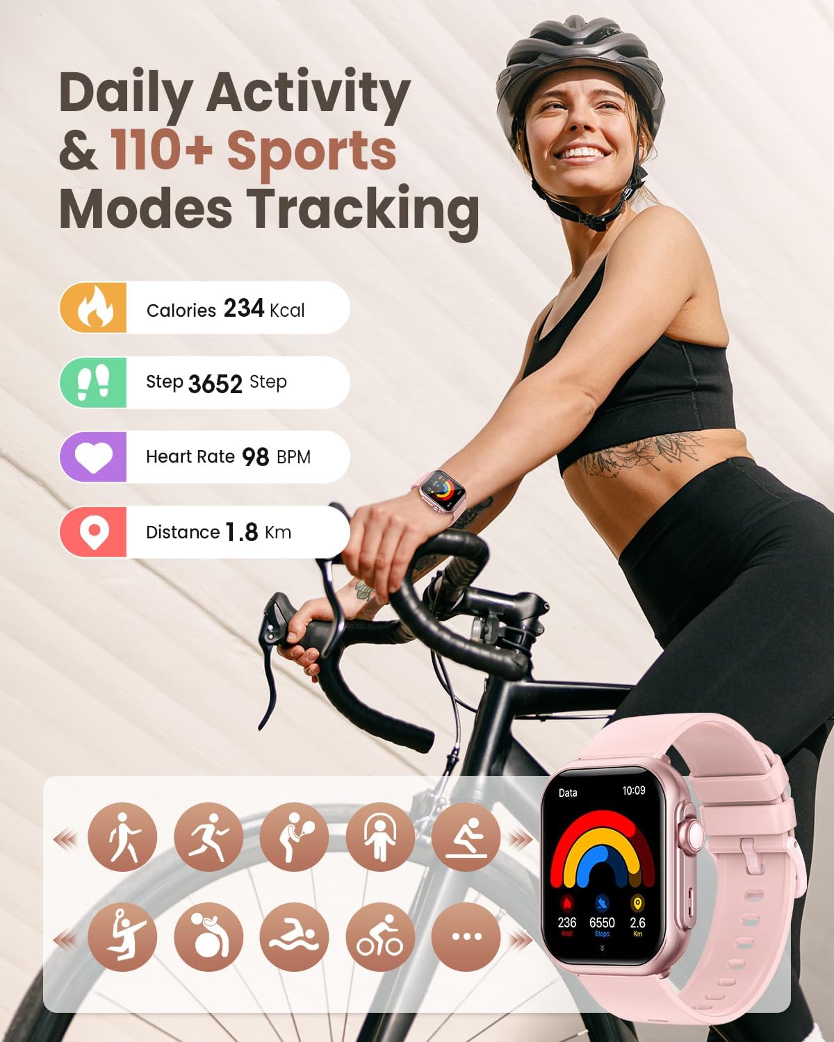1.83" Smart Watches for Women (Android/iPhone), with 1000mAh Battery, 5ATM | 110+ Sports Modes, Messages and App Notifications, Health Monitoring(Blood Pressure, 24/7 Heart Rate, SpO2, Sleep), Pink