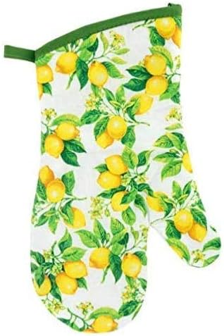 Oven Mitts - Pot Holders - Lemon Decor for The Kitchen - Potholder Oven Mitt Set (4 Piece) Lemons Design Includes 2 Potholders 2 Oven Mitts - Linen Citris Set - Kitchen Decor