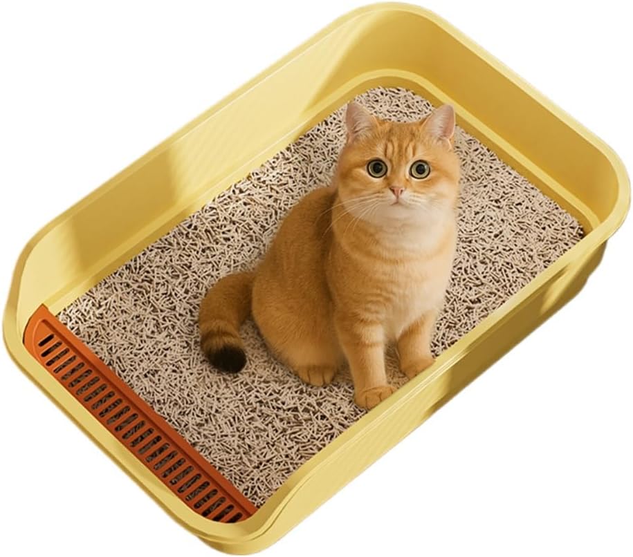 Extra Large Cat Litter Box with High Sides, Low Entry, Anti-Splashing, Easy to Clean, Large Litter Pan for Indoor Cats & Kittens,19.29''X14.57''(Yellow)