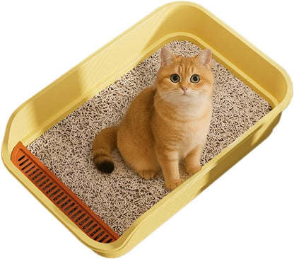 Extra Large Cat Litter Box with High Sides, Low Entry, Anti-Splashing, Easy to Clean, Large Litter Pan for Indoor Cats & Kittens,19.29''X14.57''(Yellow)