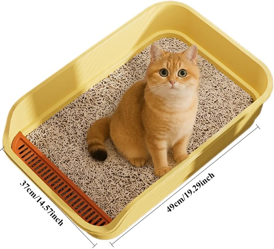 Extra Large Cat Litter Box with High Sides, Low Entry, Anti-Splashing, Easy to Clean, Large Litter Pan for Indoor Cats & Kittens,19.29''X14.57''(Yellow)