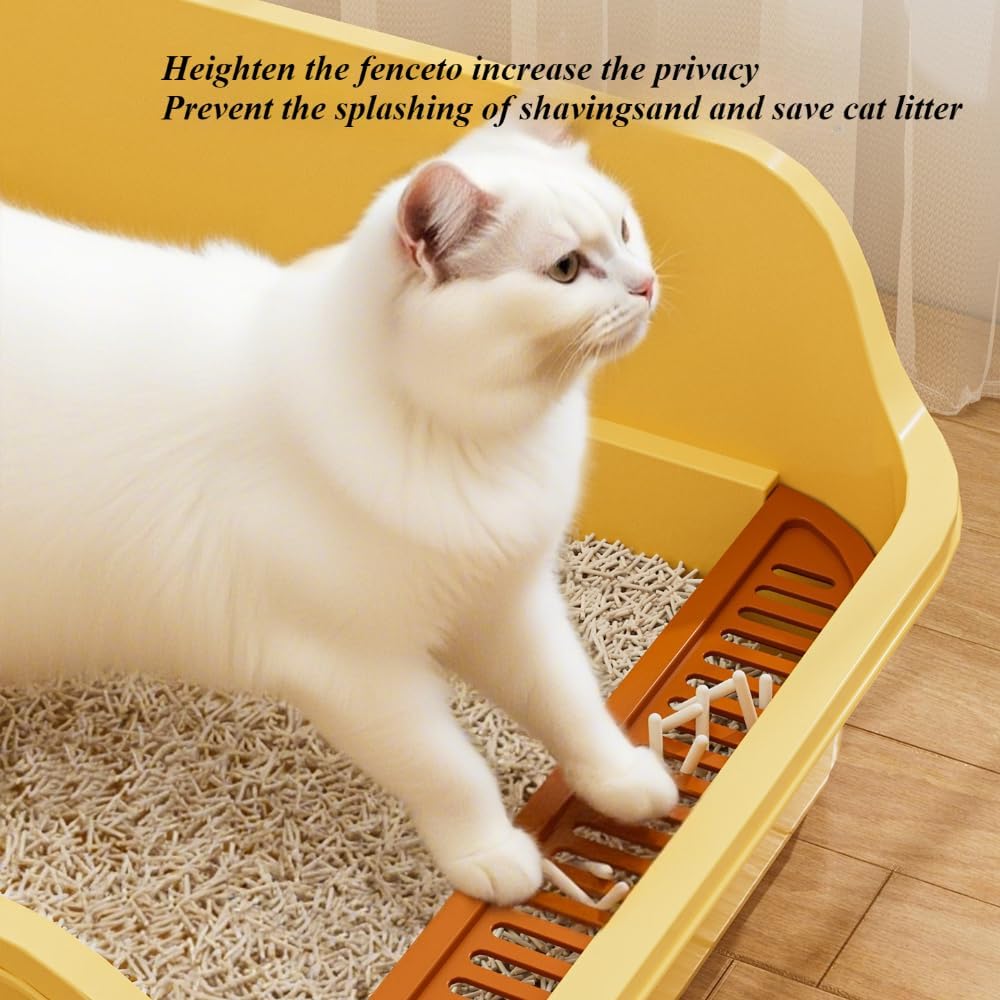 Extra Large Cat Litter Box with High Sides, Low Entry, Anti-Splashing, Easy to Clean, Large Litter Pan for Indoor Cats & Kittens,19.29''X14.57''(Yellow)
