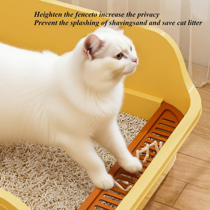 Extra Large Cat Litter Box with High Sides, Low Entry, Anti-Splashing, Easy to Clean, Large Litter Pan for Indoor Cats & Kittens,19.29''X14.57''(Yellow)