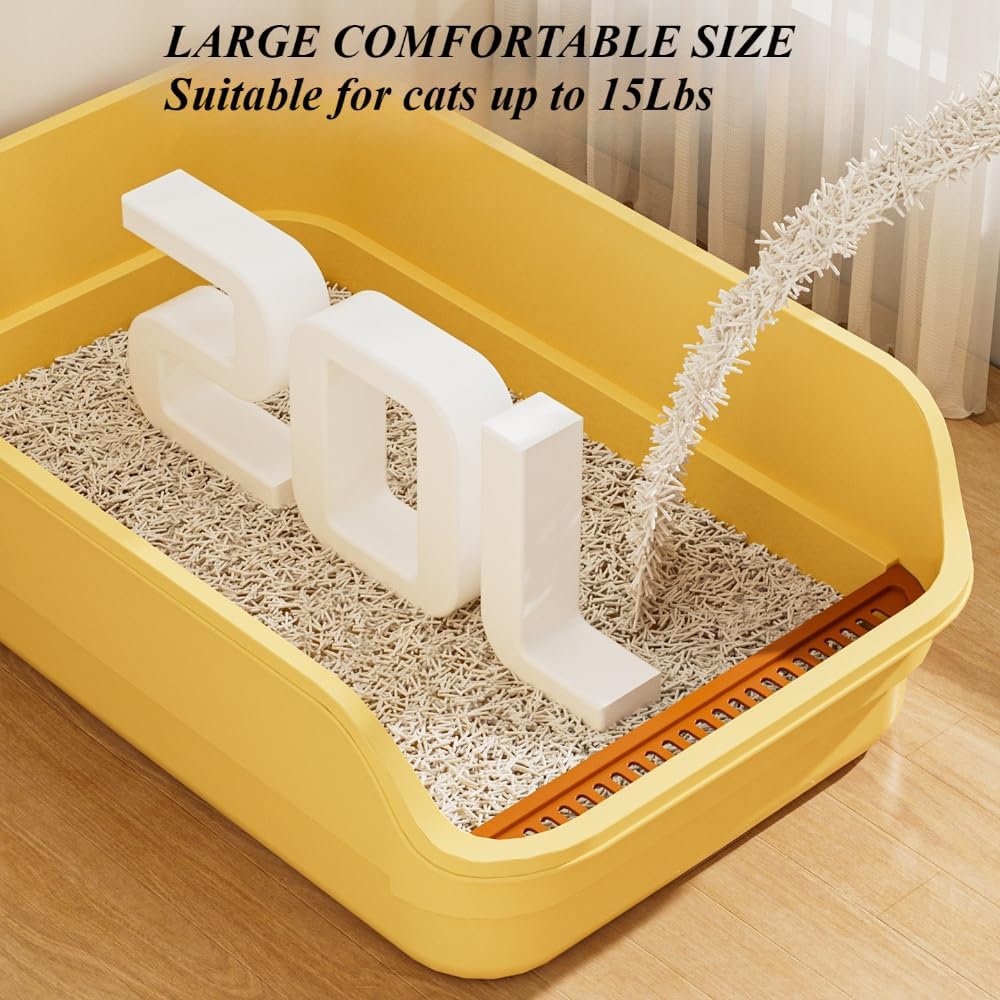 Extra Large Cat Litter Box with High Sides, Low Entry, Anti-Splashing, Easy to Clean, Large Litter Pan for Indoor Cats & Kittens,19.29''X14.57''(Yellow)