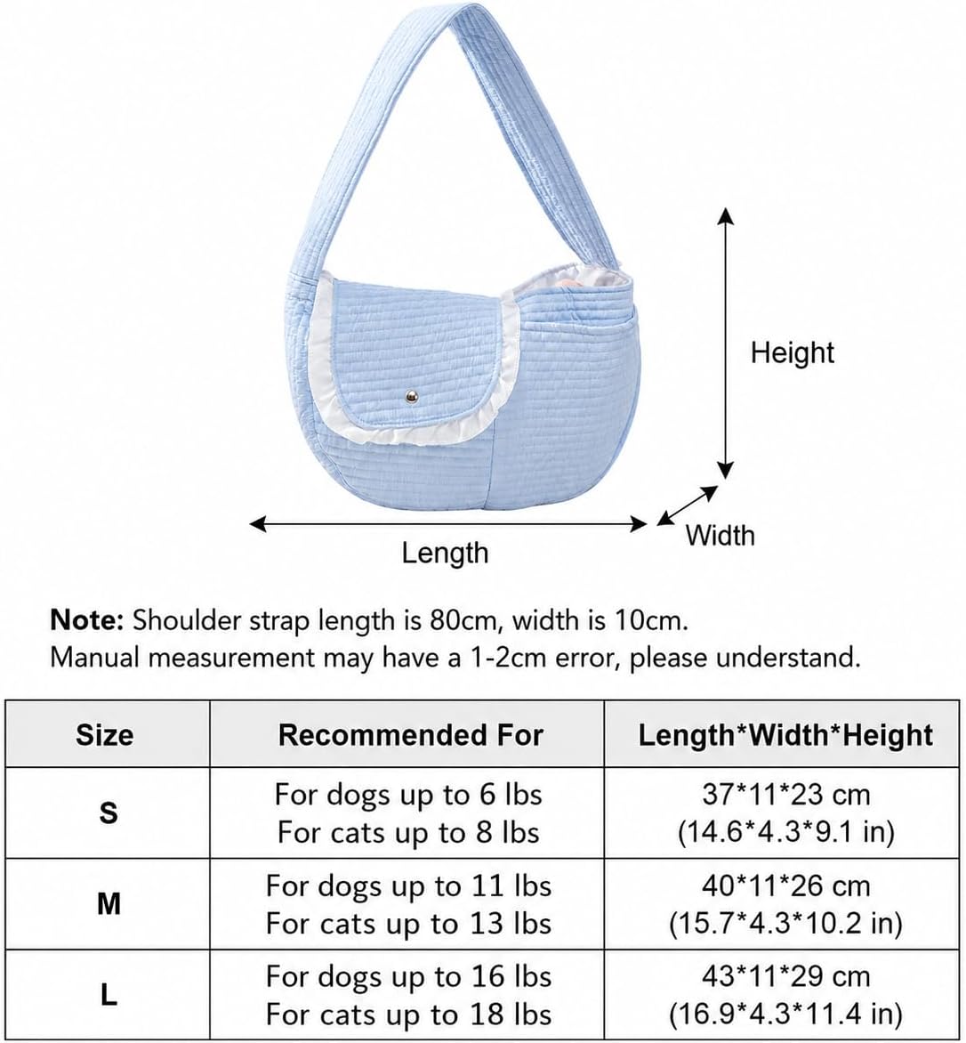 Dog Sling Carrier for Small Dogs and Cats, Soft Quilted Pet Shoulder Bag with Safety Tether, Hands-Free Puppy Travel Pouch with Front Pocket (Yellow,Small)