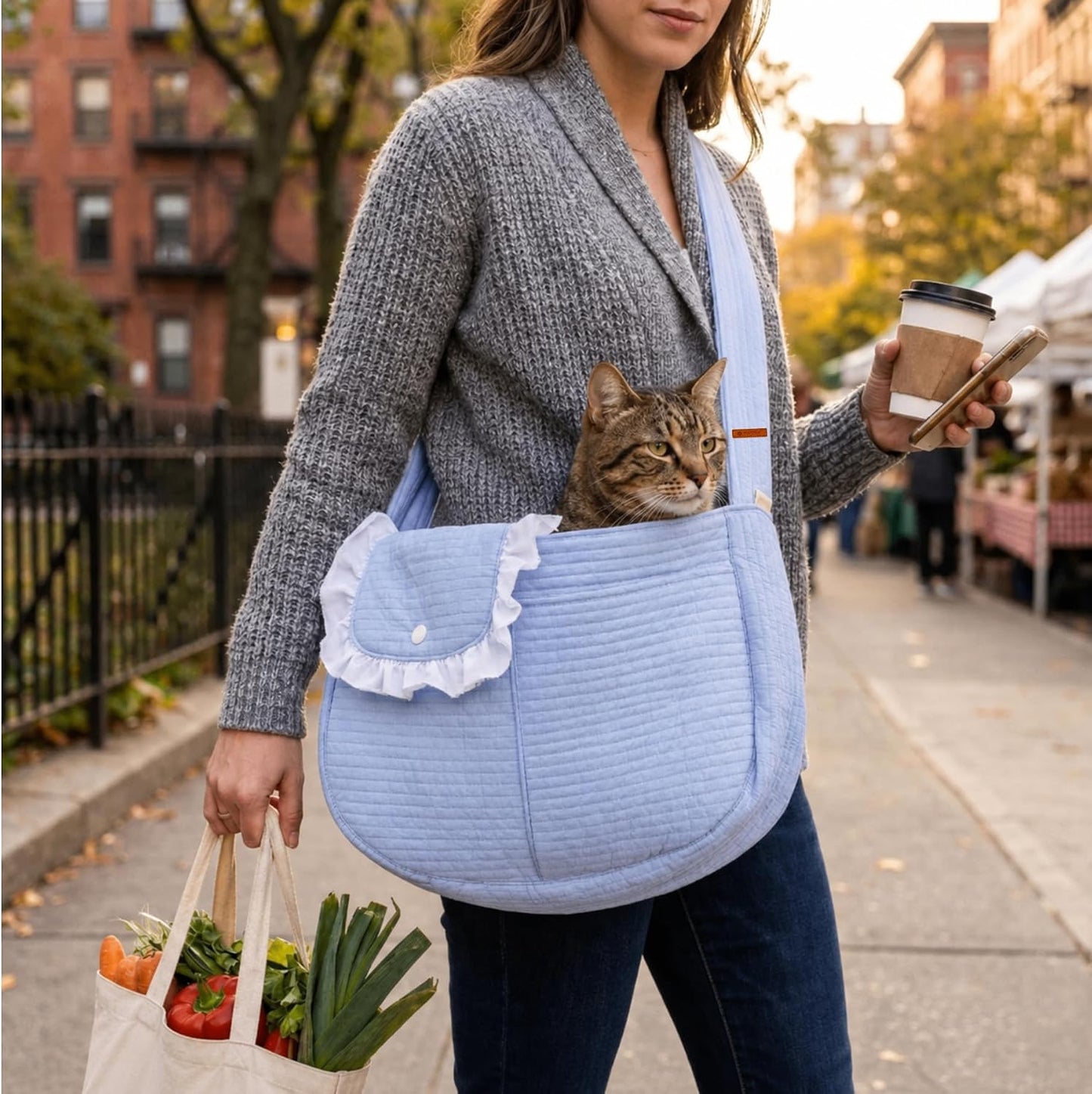 Dog Sling Carrier for Small Dogs and Cats, Soft Quilted Pet Shoulder Bag with Safety Tether, Hands-Free Puppy Travel Pouch with Front Pocket (Yellow,Small)