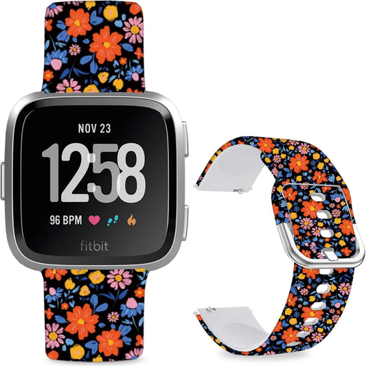 Soft Silicone Watch Bands Compatible with Fitbit Versa 2/Versa/Fitbit Versa Lite/SE Cartoon Band，23mm Cute Floral Pattern Printed Strap Replacement Wristband for Men Women Teens.