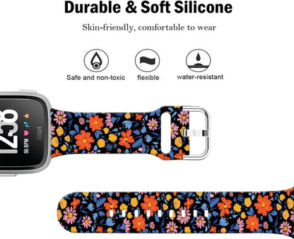 Soft Silicone Watch Bands Compatible with Fitbit Versa 2/Versa/Fitbit Versa Lite/SE Cartoon Band，23mm Cute Floral Pattern Printed Strap Replacement Wristband for Men Women Teens.