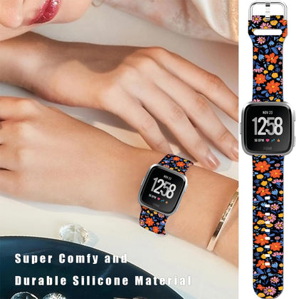 Soft Silicone Watch Bands Compatible with Fitbit Versa 2/Versa/Fitbit Versa Lite/SE Cartoon Band，23mm Cute Floral Pattern Printed Strap Replacement Wristband for Men Women Teens.