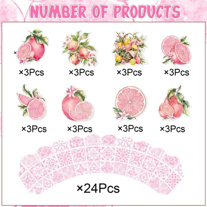 Capri Lemon Party Decorations - 48PCS Pink Amalfi Coast Party Decorations Cupcake Toppers & Wrappers Decor, Mediterranean Lemon Citrus Summer Birthday Baby Shower Bridal Wedding Supplies