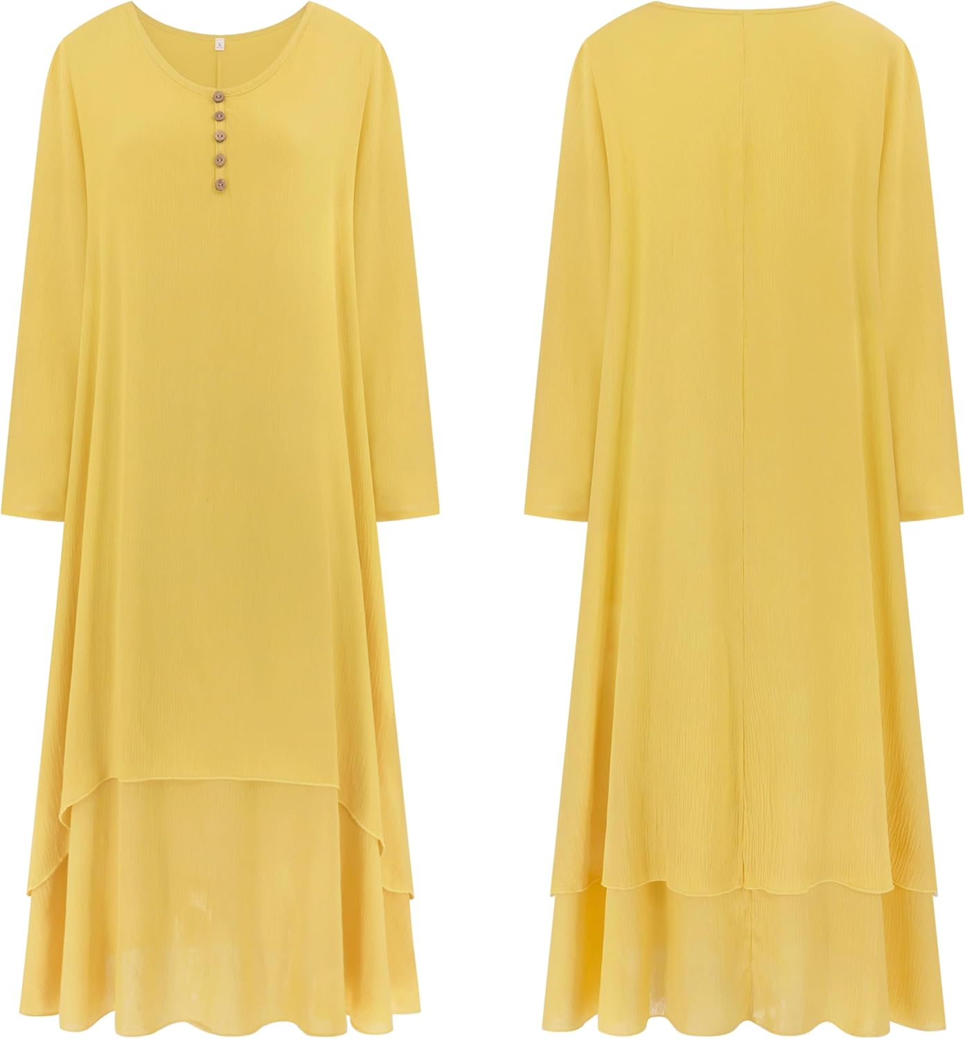 Women Long Sleeve V Neck Casual Loose Plus Size Irregular Long Dresses