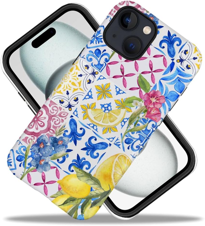Case Compatible with iPhone 15 Plus - Hybrid Durable Shockproof Phone Cover,Cases for Woman Girl - Lemon Collage Aesthetic