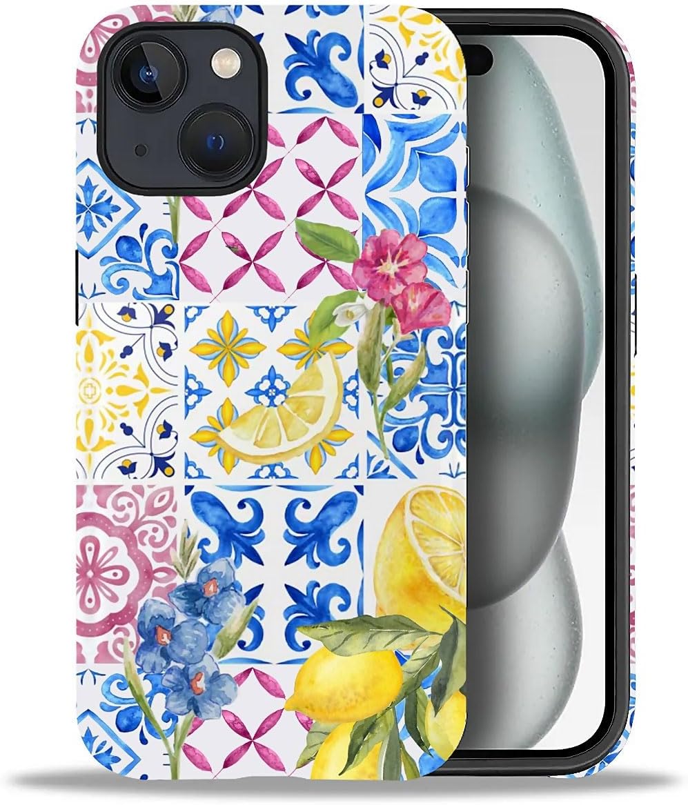 Case Compatible with iPhone 15 Plus - Hybrid Durable Shockproof Phone Cover,Cases for Woman Girl - Lemon Collage Aesthetic