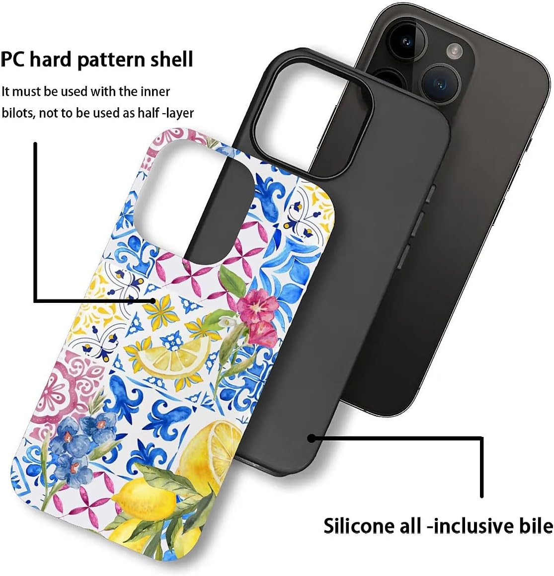 Case Compatible with iPhone 15 Plus - Hybrid Durable Shockproof Phone Cover,Cases for Woman Girl - Lemon Collage Aesthetic