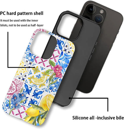 Case Compatible with iPhone 15 Plus - Hybrid Durable Shockproof Phone Cover,Cases for Woman Girl - Lemon Collage Aesthetic