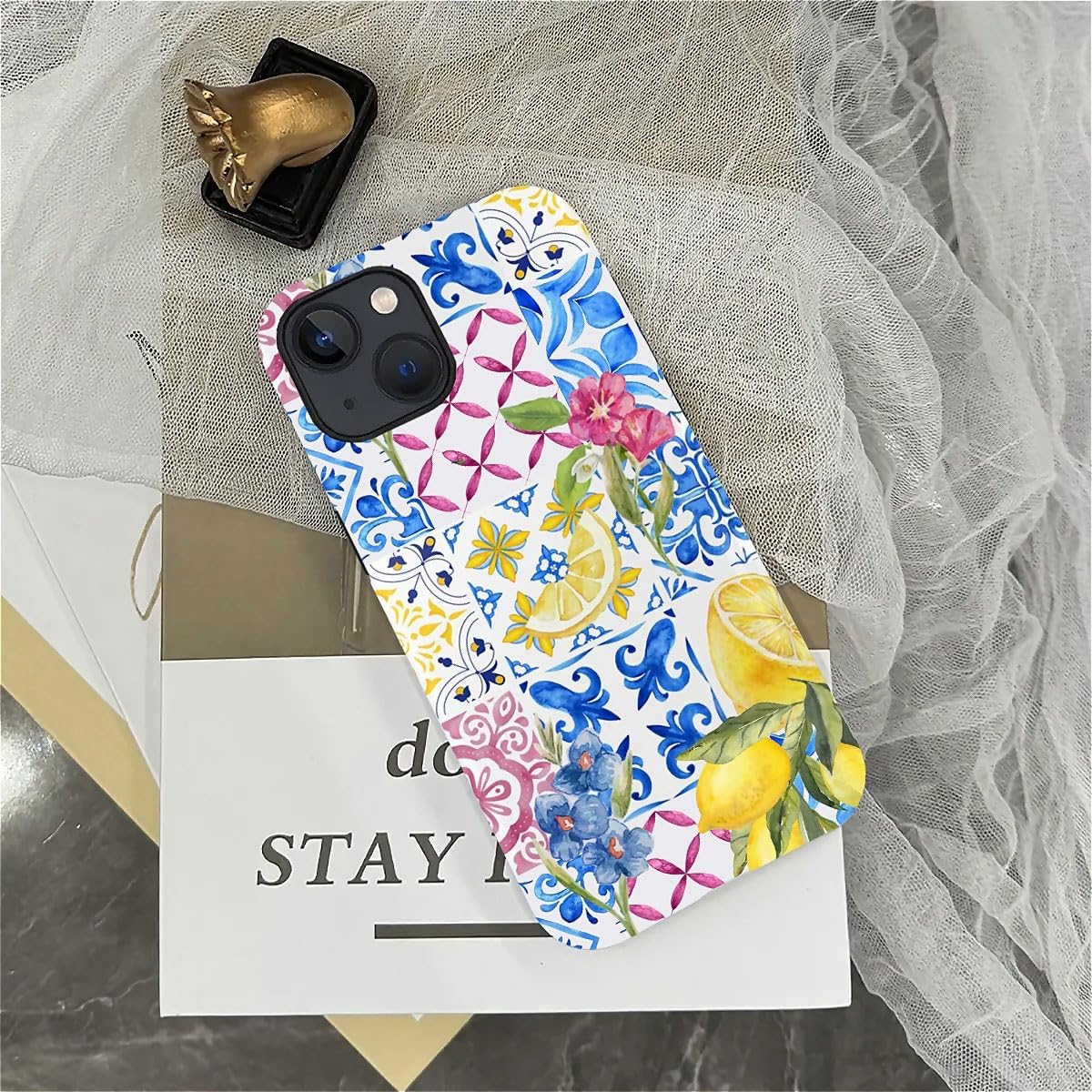 Case Compatible with iPhone 15 Plus - Hybrid Durable Shockproof Phone Cover,Cases for Woman Girl - Lemon Collage Aesthetic