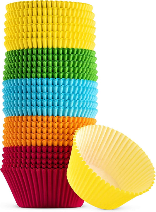 Cupcake Liners - Standard Size Cupcake Wrappers to use for Pans or carrier or on stand - Multi bright Colors [Blue - Pink - Yellow - Green - Orange] Paper Baking Cups Pack of 500