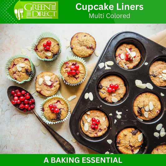 Cupcake Liners - Standard Size Cupcake Wrappers to use for Pans or carrier or on stand - Multi bright Colors [Blue - Pink - Yellow - Green - Orange] Paper Baking Cups Pack of 500