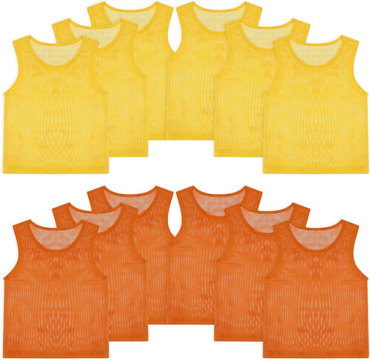 Pinnies, Soccer Pennies for Youth & Adults, Scrimmage Vests 6/12/24 Pcs | Lightweight Mesh Practice Jerseys, Soccer Team Bibs for Sports, Blue, Red, Yellow, Orange