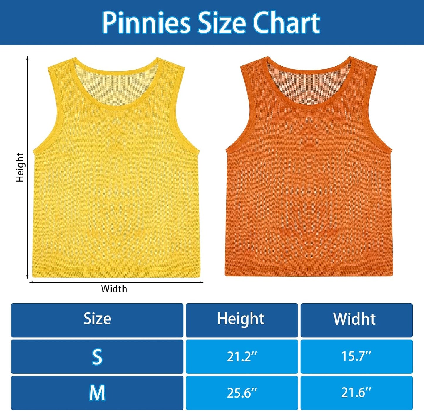 Pinnies, Soccer Pennies for Youth & Adults, Scrimmage Vests 6/12/24 Pcs | Lightweight Mesh Practice Jerseys, Soccer Team Bibs for Sports, Blue, Red, Yellow, Orange