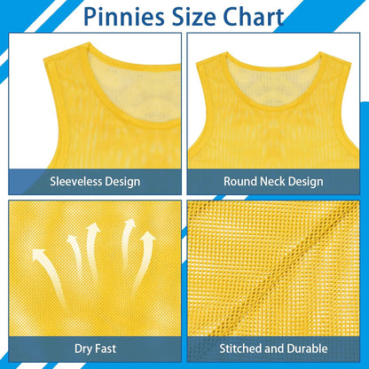 Pinnies, Soccer Pennies for Youth & Adults, Scrimmage Vests 6/12/24 Pcs | Lightweight Mesh Practice Jerseys, Soccer Team Bibs for Sports, Blue, Red, Yellow, Orange