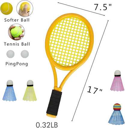 Kids Tennis Rackets with Carrying Bag,Soft Training Balls and Badminton Birdies,12 in 1 Tennis Racquets Gift Set for Children Outdoor Indoor Sports