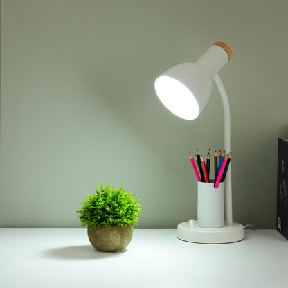 Desk Lamp with Pen Holder, Green, Wood Accent, Adjustable Gooseneck, Modern Study Light (Yellow)