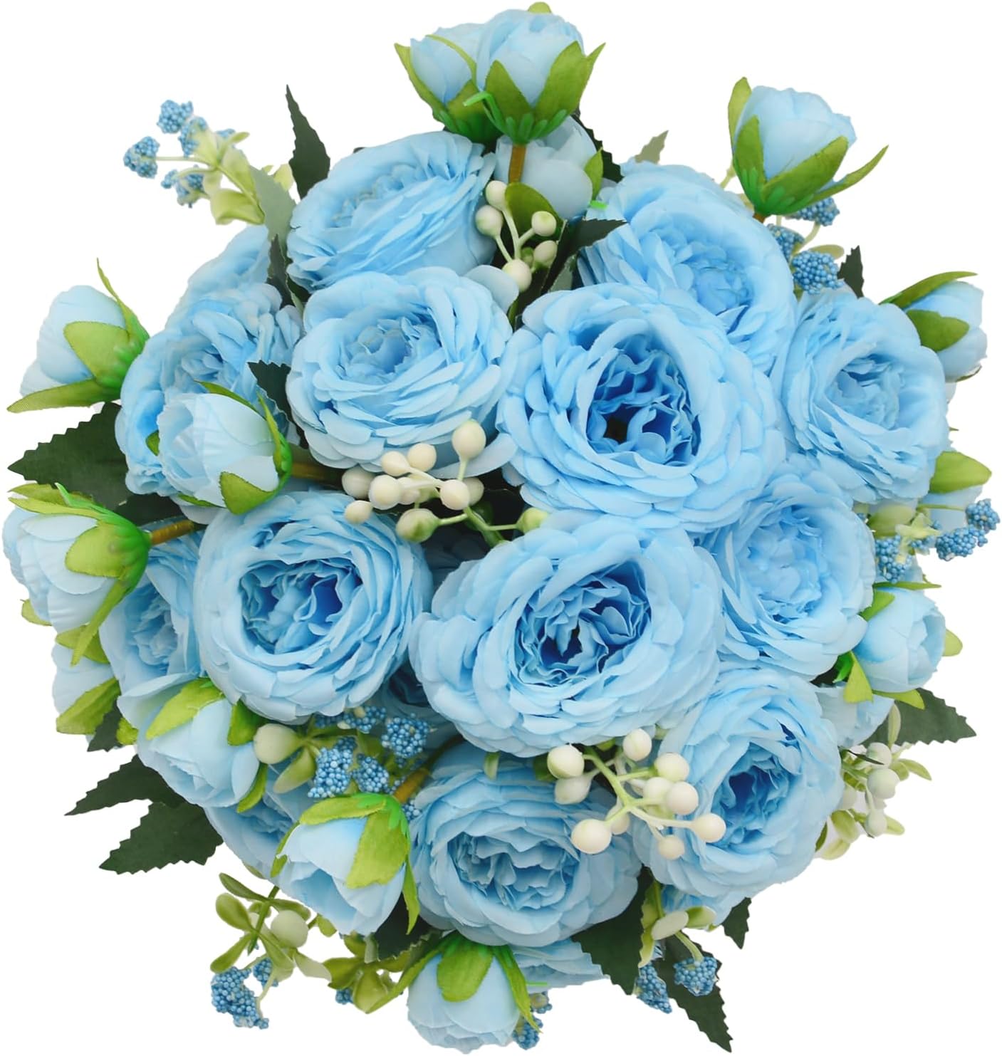 Artificial Flowers Bouquet 2 Pack Champagne Peonies Silk Faux Rose Bundle | 10 Austin Rose Flowers, Faux Flower for Home Wedding Floral Arrangements Dining Table Centerpieces Bridal Party Decoration