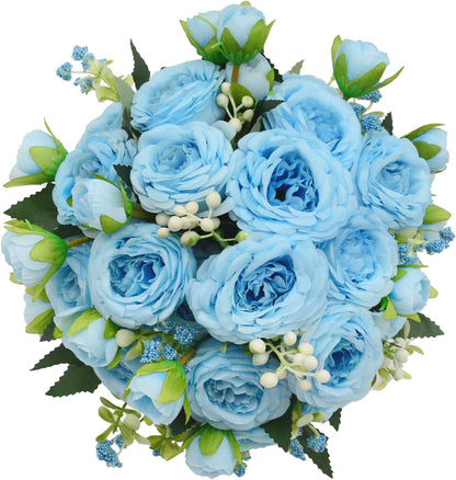 Artificial Flowers Bouquet 2 Pack Champagne Peonies Silk Faux Rose Bundle | 10 Austin Rose Flowers, Faux Flower for Home Wedding Floral Arrangements Dining Table Centerpieces Bridal Party Decoration