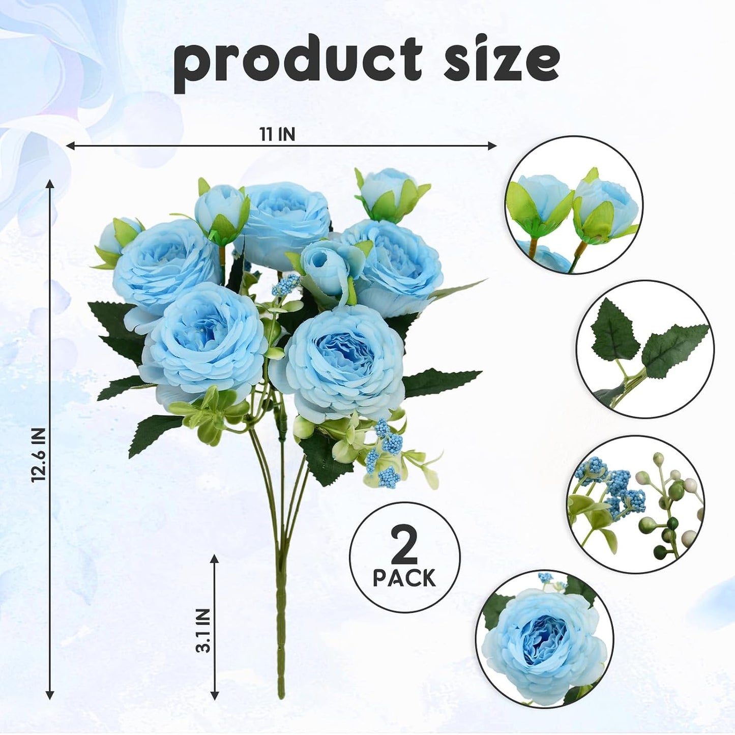 Artificial Flowers Bouquet 2 Pack Champagne Peonies Silk Faux Rose Bundle | 10 Austin Rose Flowers, Faux Flower for Home Wedding Floral Arrangements Dining Table Centerpieces Bridal Party Decoration