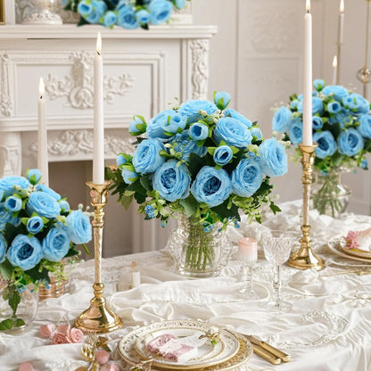 Artificial Flowers Bouquet 2 Pack Champagne Peonies Silk Faux Rose Bundle | 10 Austin Rose Flowers, Faux Flower for Home Wedding Floral Arrangements Dining Table Centerpieces Bridal Party Decoration