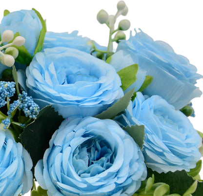 Artificial Flowers Bouquet 2 Pack Champagne Peonies Silk Faux Rose Bundle | 10 Austin Rose Flowers, Faux Flower for Home Wedding Floral Arrangements Dining Table Centerpieces Bridal Party Decoration