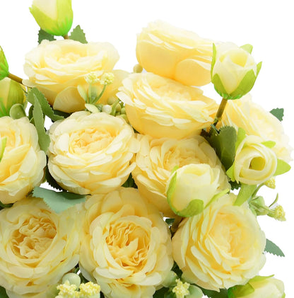 Artificial Flowers Bouquet 2 Pack Champagne Peonies Silk Faux Rose Bundle | 10 Austin Rose Flowers, Faux Flower for Home Wedding Floral Arrangements Dining Table Centerpieces Bridal Party Decoration
