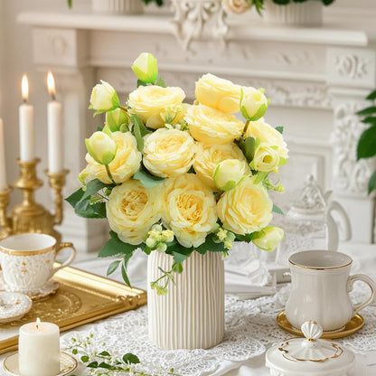 Artificial Flowers Bouquet 2 Pack Champagne Peonies Silk Faux Rose Bundle | 10 Austin Rose Flowers, Faux Flower for Home Wedding Floral Arrangements Dining Table Centerpieces Bridal Party Decoration